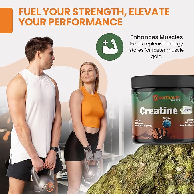 EarthNutri Creatine Monohydrate Powder - Pure Creatine Supplement for Muscle Growth, Strength & Performance - Non-GMO, Sugar-Free, Additive-Free – for Men & Women, Flavored 250g