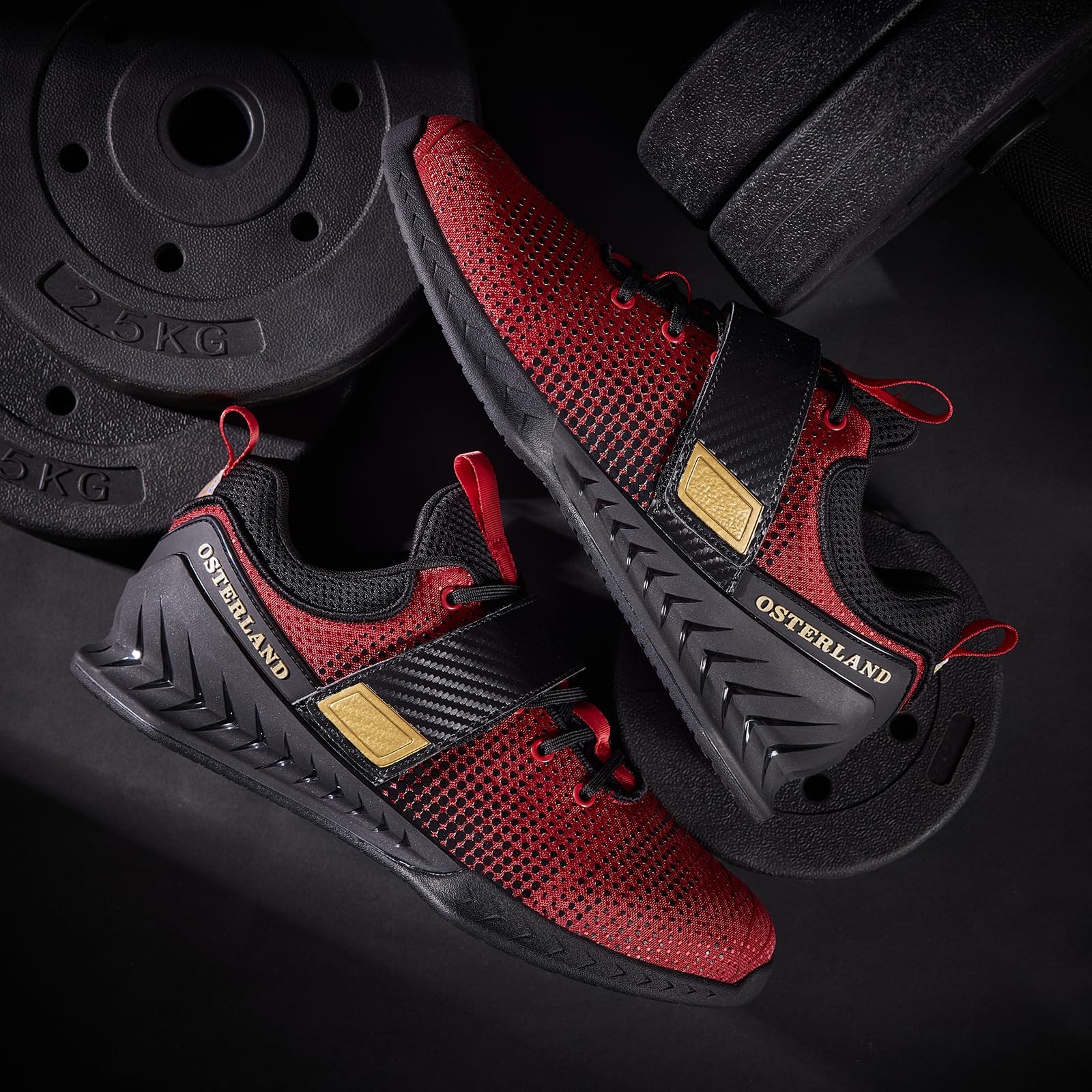 Osterland Weightlifting Shoes for Men Women,1.4 Inch Squat Shoes Black/Red