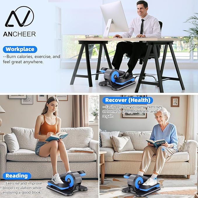 ANCHEER Under Desk Elliptical Machine, Ellipse Leg Exerciser for Seniors with 12 Adjustable Speeds, Quiet & Portable Electric Seated Pedal Exerciser with Remote Control