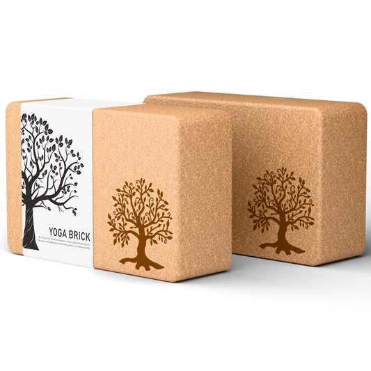 Cork Yoga Blocks 2 Pack Set, Natural Cork Soft Non-Slip Yoga Blocks, High Density & Eco Friendly