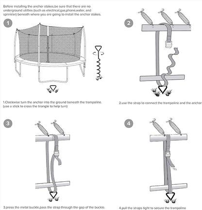 Trampoline Stakes Heavy Duty Strong and Galvanized Steel Corkscrew High Wind Anchor Kit for Trampoline Camping Tents Tie Down Anchors