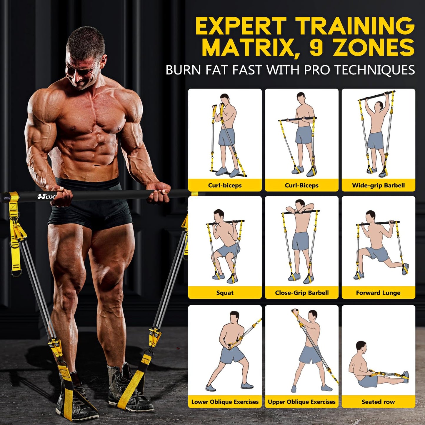 HOXWC Pilates Bar, Pilates Bar Kit with Resistance Bands Heavy Duty, Home Gym Professional Pilates