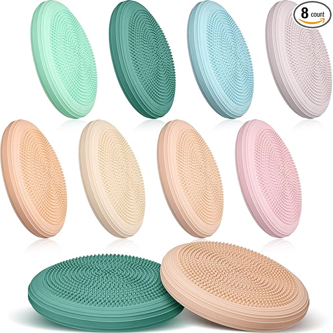 Libima 8 Pcs Wiggle Seat Inflated Wobble Cushion Sensory Seat Flexible Balance Board Balance Disc with Needle Pump for Men Women Physical Exercise Improving Posture Home Office