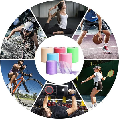 Prewrap Athletic Tape,6 Roll Pre wrap Headbands for Hair Soccer,Foam Underwrap Sports Wrap for Ankles Wrists Hands Knees Elbows 2.75 Inches X 12 Yards