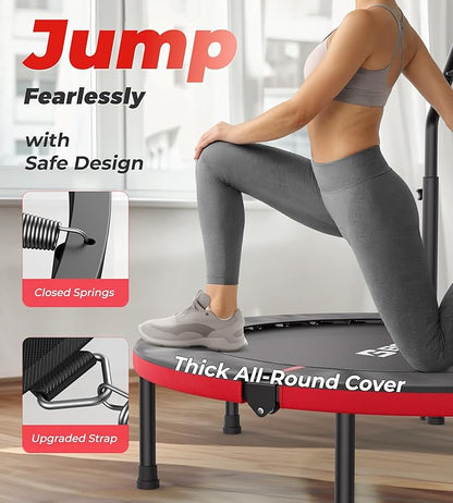 BCAN 40"/48" Foldable Mini Trampoline, Rebounder Trampoline for Adults, U/T Adjustable Foam Handle, Exercise Rebounder for Adults Indoor/Garden Workout, Max Load 330lbs/440lbs