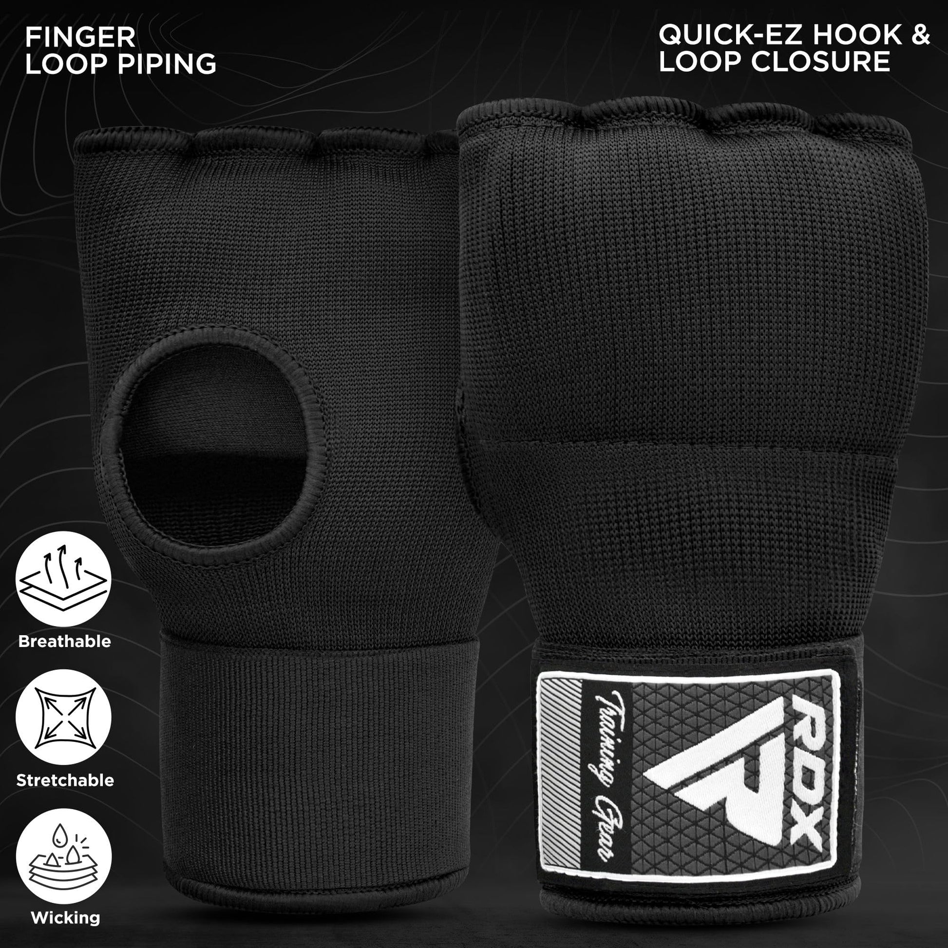 RDX Training Boxing Inner Gloves Hand Wraps MMA Fist Protector Bandages Mitts,Black,Large