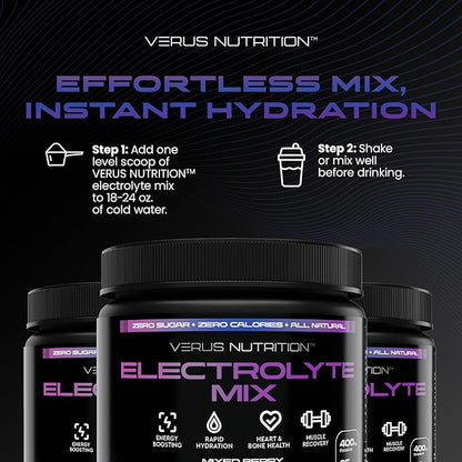 Electrolytes Powder No Sugar- Zero Calorie Hydration Powder | Sugar Free Electrolytes for Fasting, Keto & Vegan | Natural Ingredients Electrolyte Mix for Energy Boost, 60 Servings