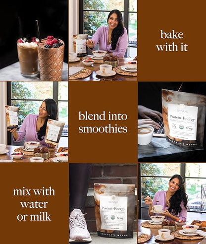 Truvani Protein + Energy Drink Mix with 87mg Caffeine | Chocolate Mocha | 12g Organic Plant Based Protein | 20 Servings | USDA Organic Coffee Powder & Adaptogens | Gluten & Dairy Free | Vegan