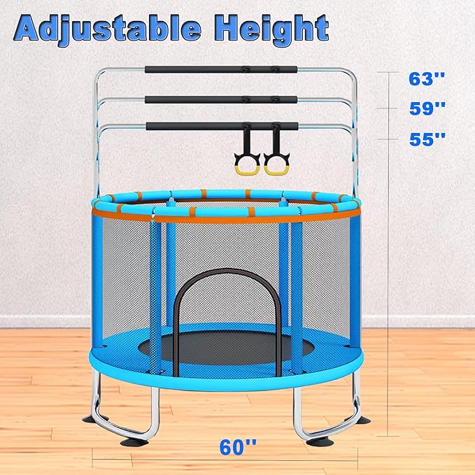 60'' Trampoline for Kids, 5FT Recreational Trampoline, Mini Baby Toddler Small Trampoline, Indoor/Outdoor Kids & Adults Trampoline with Enclosure Net for Boys Girls Christmas Birthday Gifts