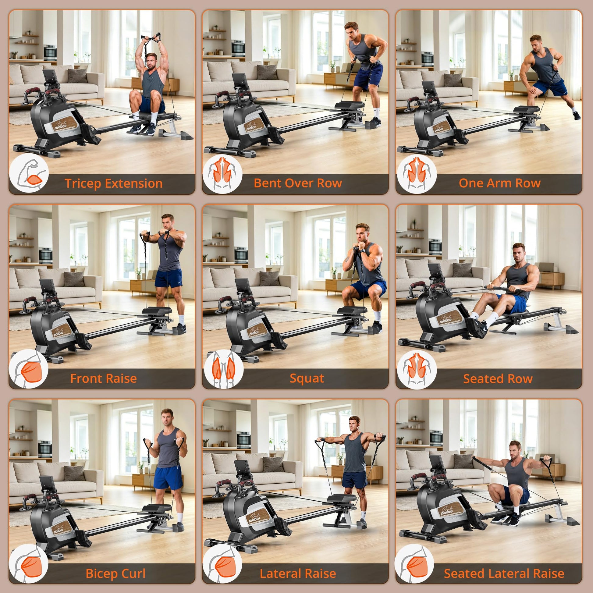 pooboo Rowing Machine for Home, Foldable Magnetic Rowing Machine