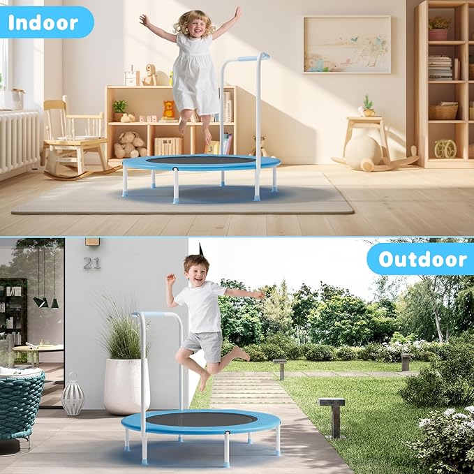 36" Mini Trampoline for Toddlers Ages 1–6 – Foldable Indoor/Outdoor Kids Rebounder with Foam Handle & Safety Padded Cover