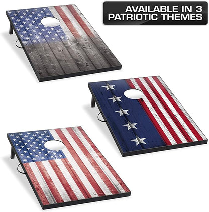 Wild Sports 2’x3’ or 2’x4’ Cornhole Outdoor Game Set, USA Flag or Natural Wood Options with Carry Bag Included – Perfect for Backyard, Beach, and Tailgates, Add On Extra Bags