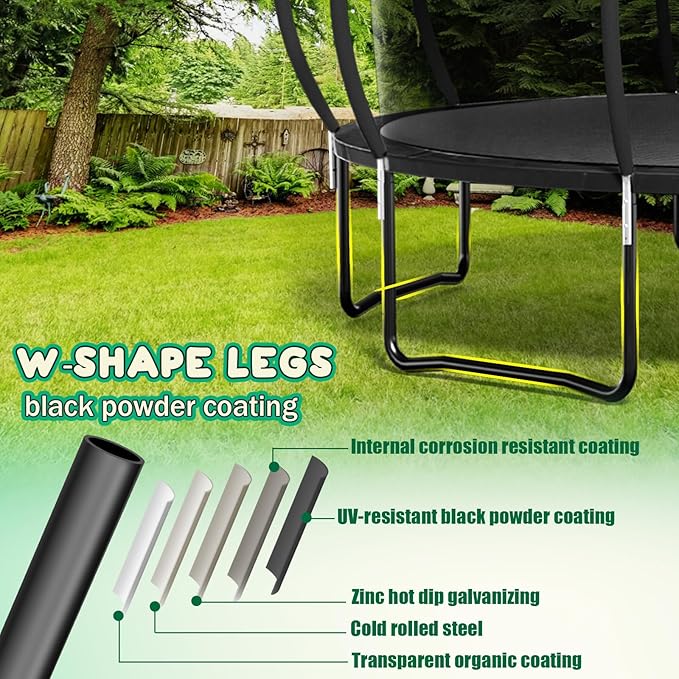Trampoline 12FT 14FT 15FT 16FT for Kids/Adults - Outdoor Recreational with Enclosure Net Curved Poles and Ladder, Heavy Duty Anti-Rust Coating, ASTM Approval