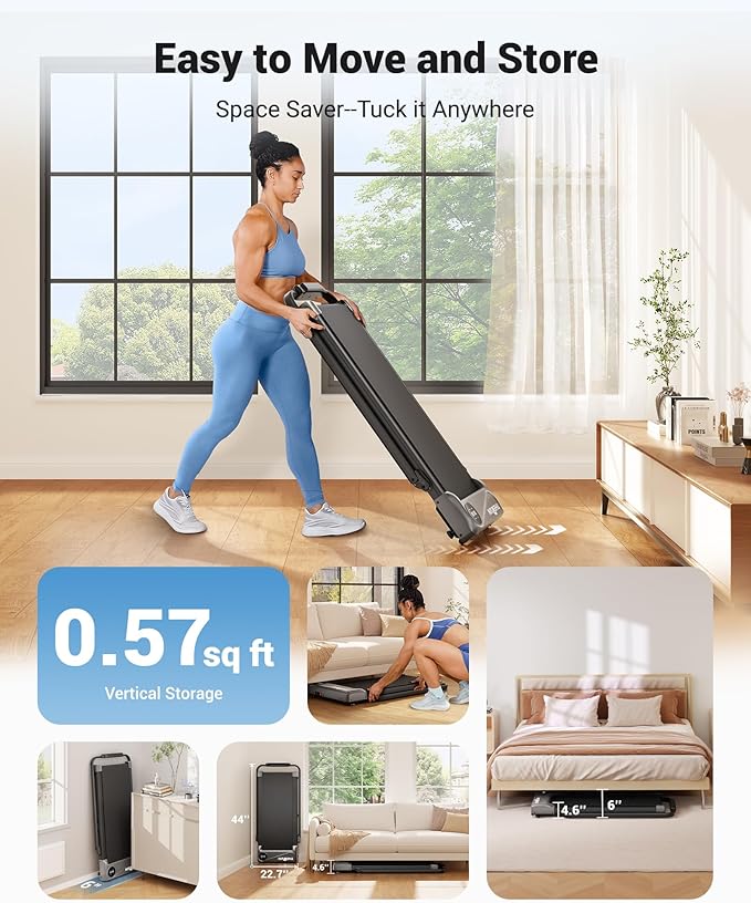 THERUN Walking Pad, 2 in 1 Foldable Treadmills for Home, 2.5HP Under Desk with Handle Bar, 16" Widened Running Belt, with Remote Control