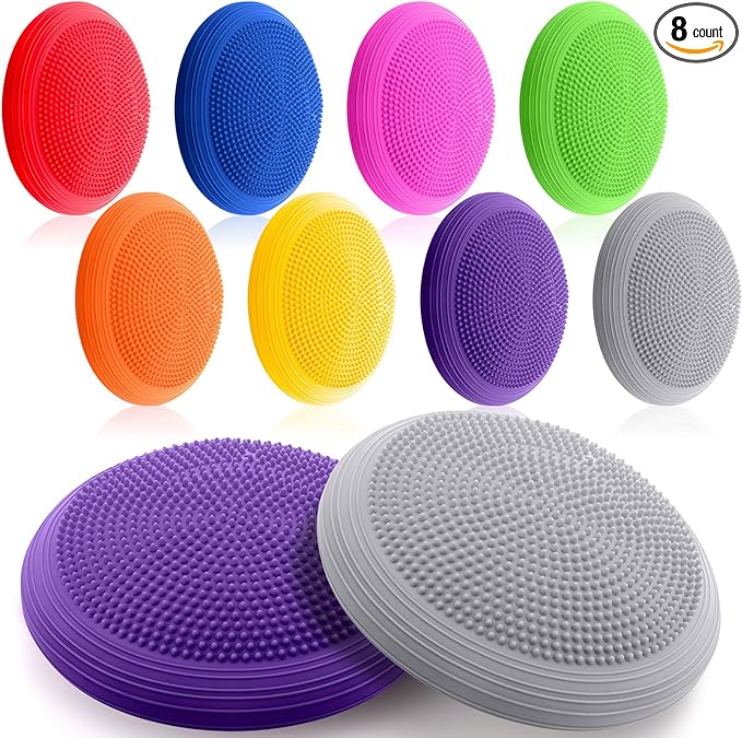 Libima 8 Pcs Wiggle Seat Inflated Wobble Cushion Sensory Seat Flexible Balance Board Balance Disc with Needle Pump for Men Women Physical Exercise Improving Posture Home Office