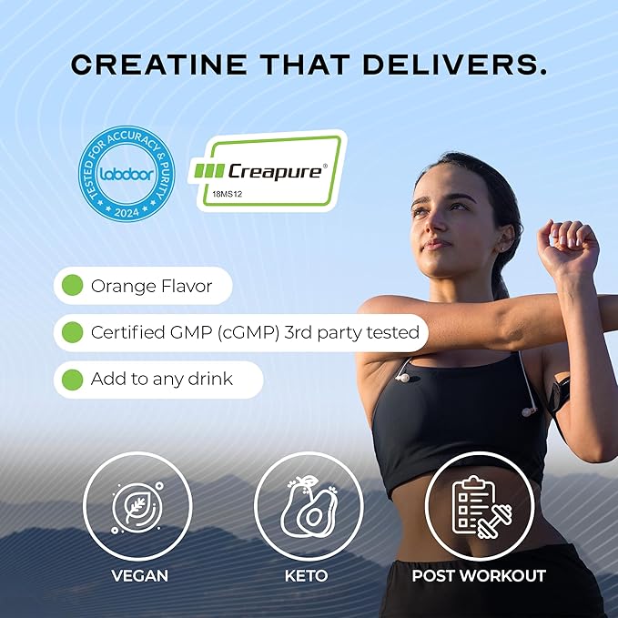 Muscle Feast Creapure Creatine Monohydrate Powder, Vegan Keto Friendly Gluten-Free Easy to Mix, Muscle Recovery Supplement, Trusted Creatine for Muscle Growth, Flavored Creatine, Natural Orange, 300g