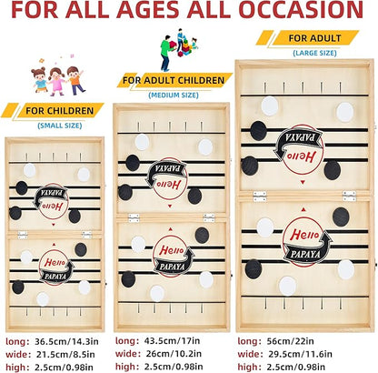 Foldable Fast Sling Puck Game with Chess Board and Checkers Board, Tic Tac Toe. Wooden Air Hockey Family Night,Table Games Gifts for Adults and Kids