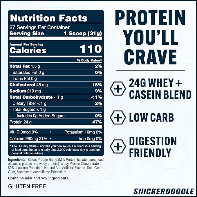 PEScience Select Protein Powder, Whey and Casein Blend, Clean Protein Powder for Women and Men, Low Calorie, Low Carb, Keto Friendly, Gluten Free - Snickerdoodle - 27 Servings
