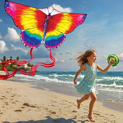 Large Butterfly Kite for Kids & Adults, 55" x 28" Easy to Fly Single Line Kite for Kids Ages 4-8, 8-12, Comes with 300 FT Kite String Handle