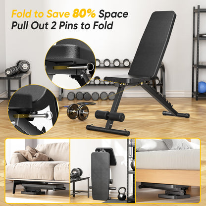 Adjustable Weight Bench for Home Gym, 600LBS Capacity Foldable Workout Bench with 7 Backrest