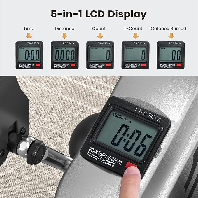 Sportneer Under Desk Bike Pedal Exerciser: Mini Exercise Bike Portable Peddler Sitting for Seniors with LCD Display Arm & Leg Bike Pedals Exerciser with Anti-Skid Mat for Home Office