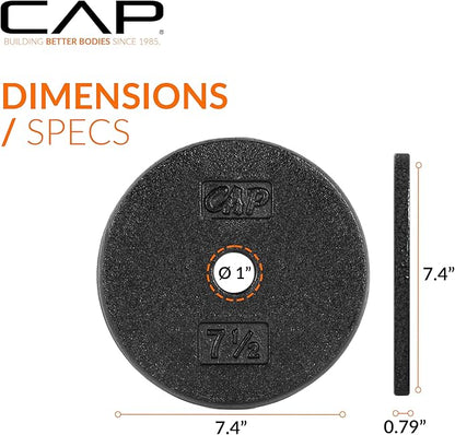 CAP Barbell Standard 1-Inch Cast Iron Weight Plates - Singles & Sets | 1.25-50 lbs | Multiple Options