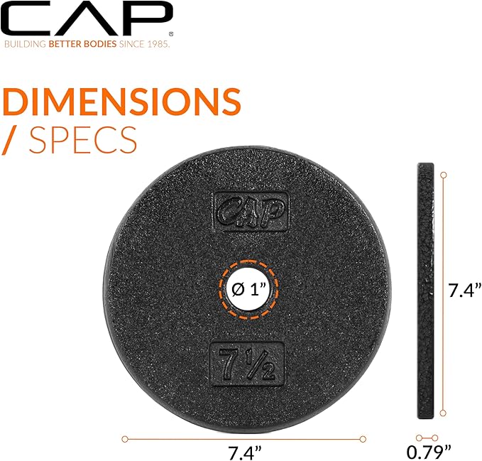 CAP Barbell Standard 1-Inch Cast Iron Weight Plates - Singles & Sets | 1.25-50 lbs | Multiple Options