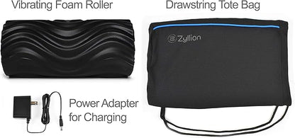 Zyllion Rechargeable Vibrating Foam Roller with 4 Speeds - Cordless Electric Deep Tissue Massager for Muscle Pain Relief, Black/Black, ZMA-22