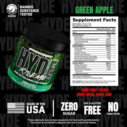 PROSUPPS Mr. Hyde Xtreme Pre Workout Powder with Creatine, Beta Alanine & Caffeine - Extreme Energy, Pumps, Focus & Performance - Fitness & Gym Supplements for Men & Women (Green Apple, 30 Servings)