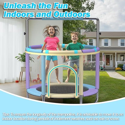 Trampoline for Kids 55inch Toddler Mini Small Trampoline Outdoor Indoor Basketball Hoop, Swing, Gift for Baby, Toddlers & Kids Ages 3-6