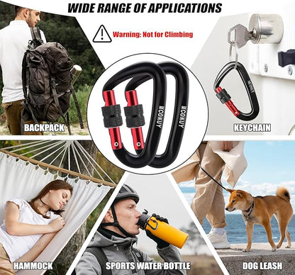 12kN Locking Carabiner Clips, Small Aluminium Carabiners Keychain, Heavy Duty Caribeaners for Camping, Hiking, Hammocks, Swings, Dog Leash, 2 Pcs