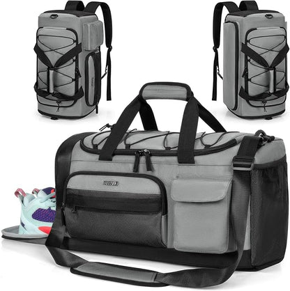 Gym Bag for Women & Men, Sports Travel Duffle Bag with Shoe Compartment, Anti-Theft Carry On Weekender Bag, Water Resistant Overnight Backpack for Airplane, Gym, Travel (Grey)