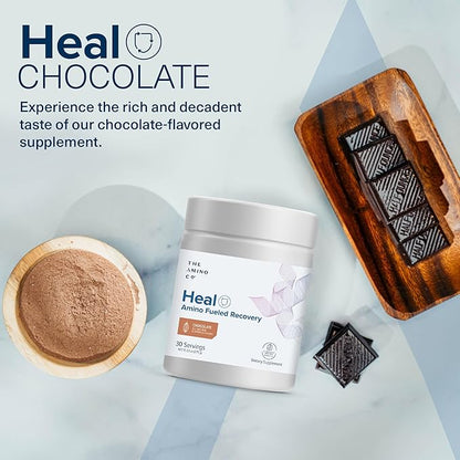 The Amino Co. - Heal - Post Workout Recovery Drink with Pure Eaa Amino Acid Formula - Creatine Monohydrate Powder for Efficient Muscle Repair, Vegan, and Keto-Friendly with Chocolate Flavor - 13.23oz.