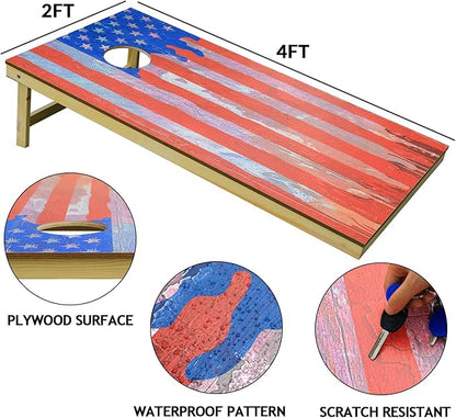 UKASE Solid Wood Regulation Size Cornhole Set Portable Bean Bags Toss Game with Durable Wood Grain Printed Surface and Underneath for Indoor and Outdoor