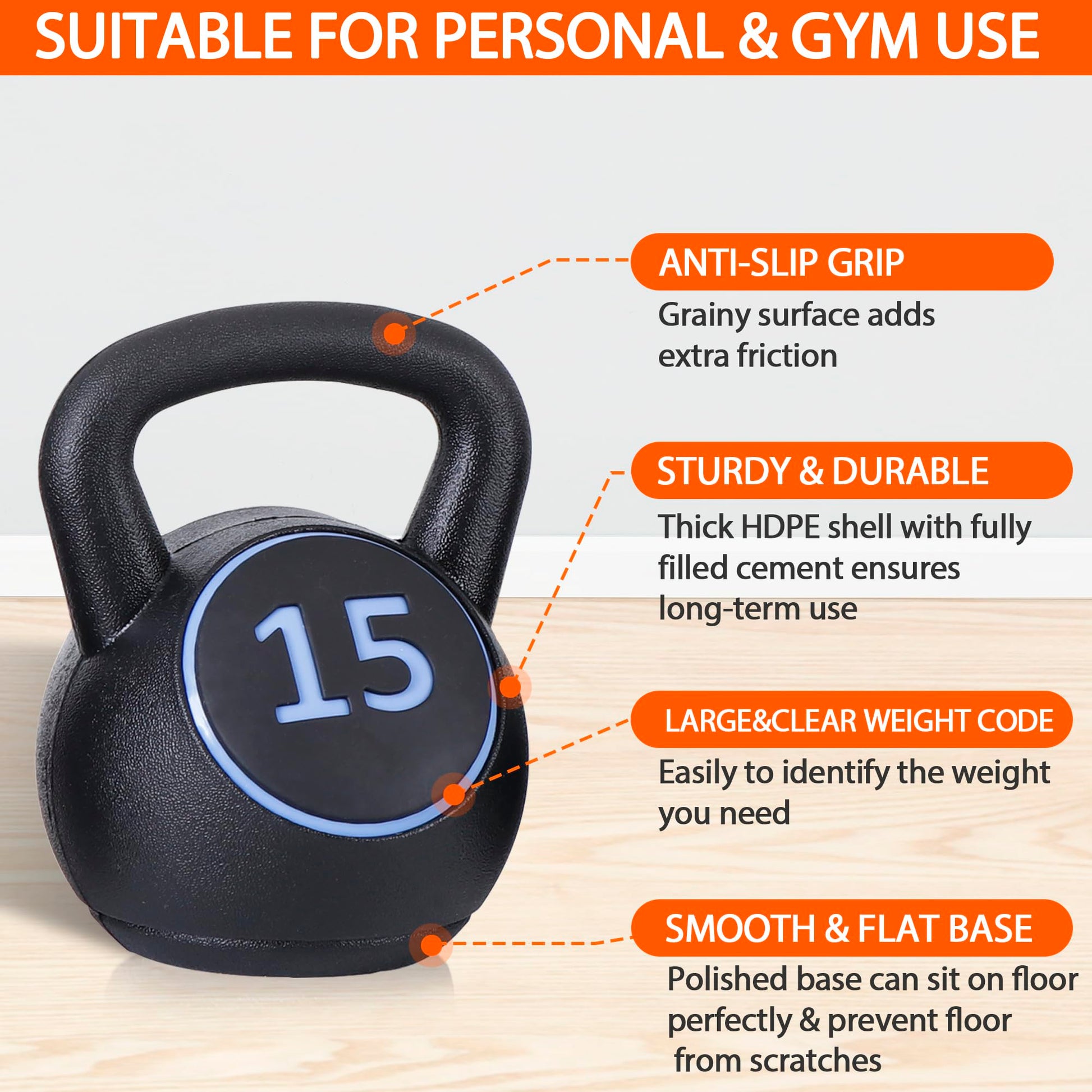 F2C Kettlebell Sets 4 Piece Strength Training KettleBells Weight Set 5lb, 10lb, 15lb, 20lb HDPE