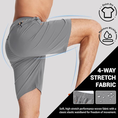 TACVASEN Men's Running Athletic Shorts 9" Quick Dry Workout Gym Shorts Lightweight Summer Shorts 3 Zipper Pockets