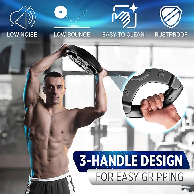 Yes4All Rubber Grip Plates for Barbell, 2-Inch Weight Plates for Weightlifting and Strength Training in Home Gym (Single, Pair and Set)