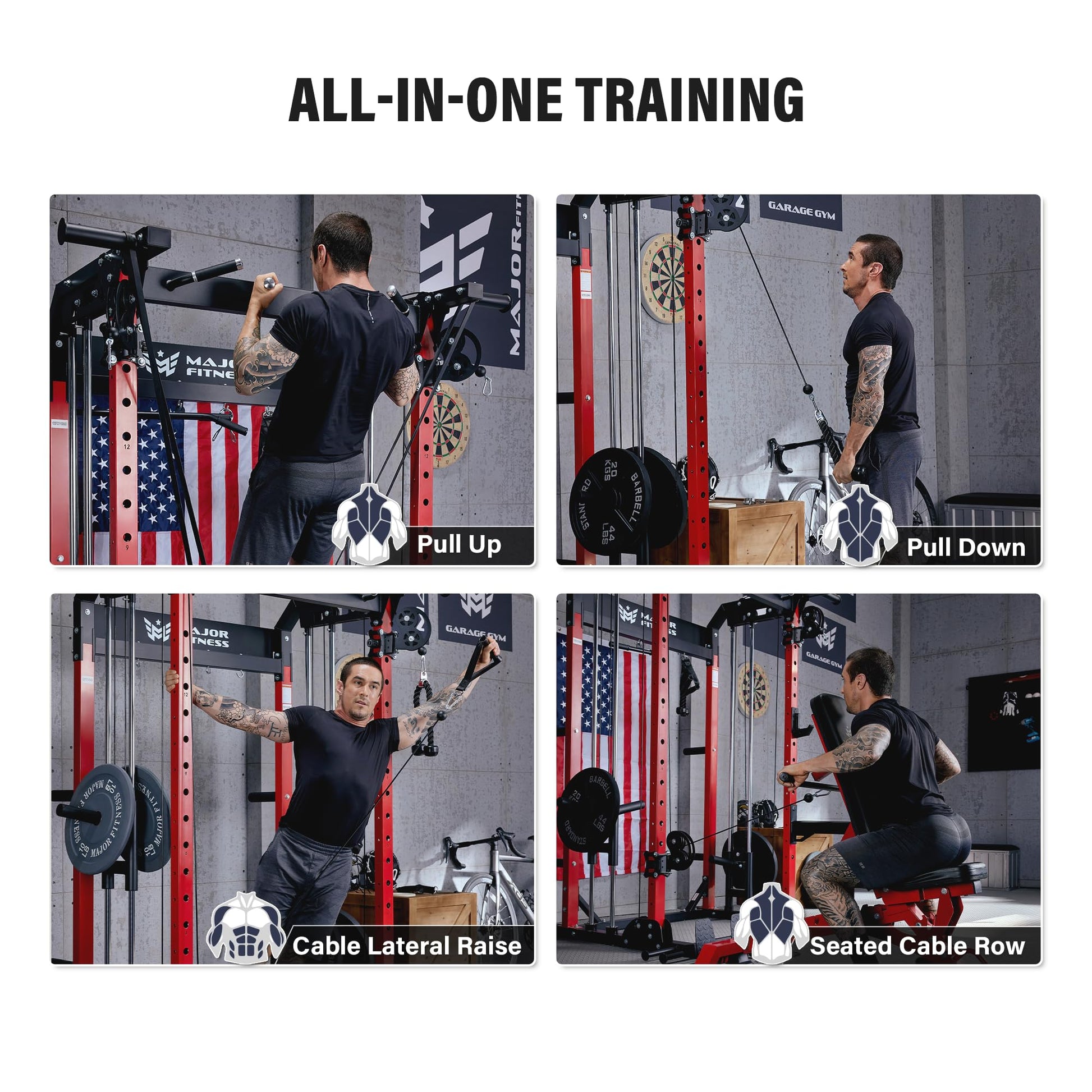 MAJOR FITNESS F22 Power Rack, 1600lbs All-in-One Squat Rack with Cable Crossover, Dual Pulley