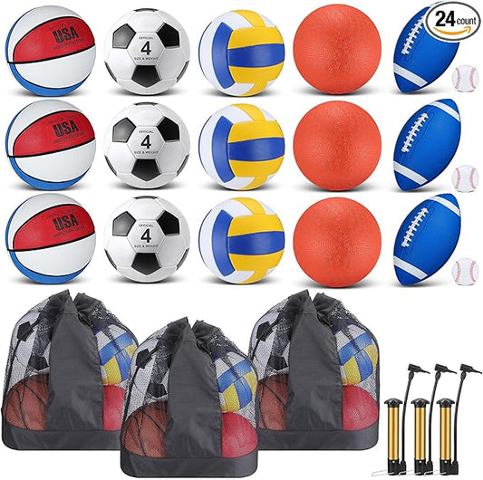 Leyndo 18 Pcs Sports Ball Set for Kids, Official Size Basketball Football Soccer Ball Playground