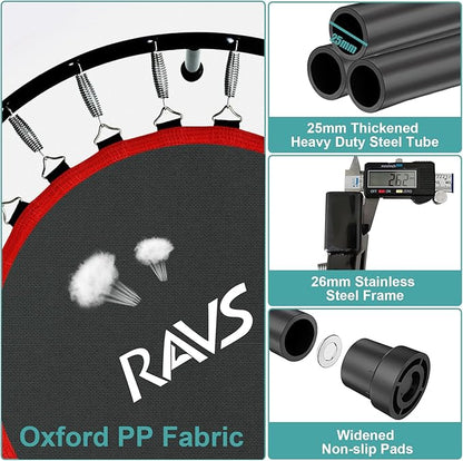 RAVS Mini Trampoline for Kids Adults 40"/48" Foldable Fitness Rebounder Kids Trampoline with 5 Levels Height Adjustable Handle Resistance Bands Indoor Workout