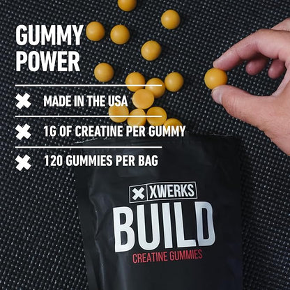 Xwerks Build Creatine Gummies for Men and Women, 120 Count, 100% Pure Creatine Monohydrate, Watermelon Flavored Muscle Building Gummies 4g Per Serving, Pre Workout Anti Melting, 5000mg Total Creatine