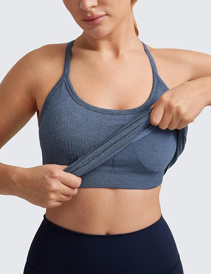 CRZ YOGA Seamless Workout Tank Tops for Women Racerback Athletic Camisole Sports Shirts with Built in Bra
