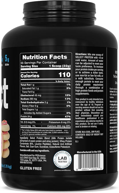 PEScience Select Protein Powder, Whey and Casein Blend, Clean Protein Powder for Women and Men, Low Calorie, Low Carb, Keto Friendly, Gluten Free - Frosted Sugar Cookie - 55 Servings