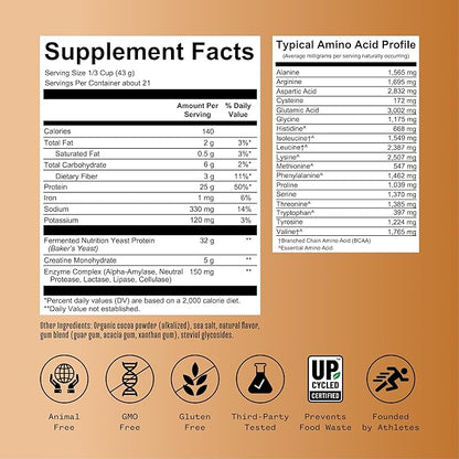 RNWY 25g Chocolate Protein + 5g Creatine Powder, Vegan Plant-Based Protein with Digestive Enzymes to Build & Recover, 21 Servings