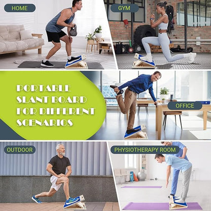 Slant Board for Calf Stretching, Adjustable Portable Wooden Incline Board for Calf Stretcher with Training Poster, 300 Lbs Weight Capacity Calf Stretch Wedge for Leg, Knees, Heel, Ankle & Stretching