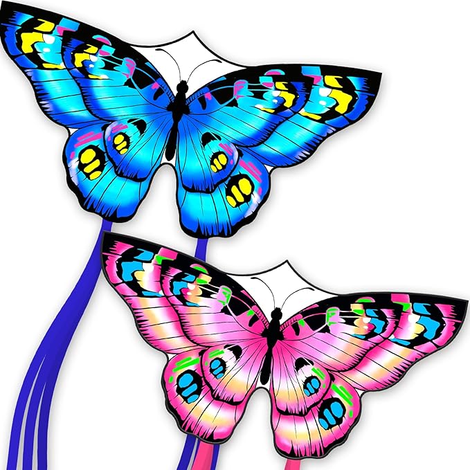 The Doinfly Butterfly-Shaped Kite is an Easy-to-Fly Kite Suitable for Both Children and Adults, and is Highly Suitable for Outdoor Activities. (Two-Piece Set of Butterfly Wings-（Blue+Pink）, 2)