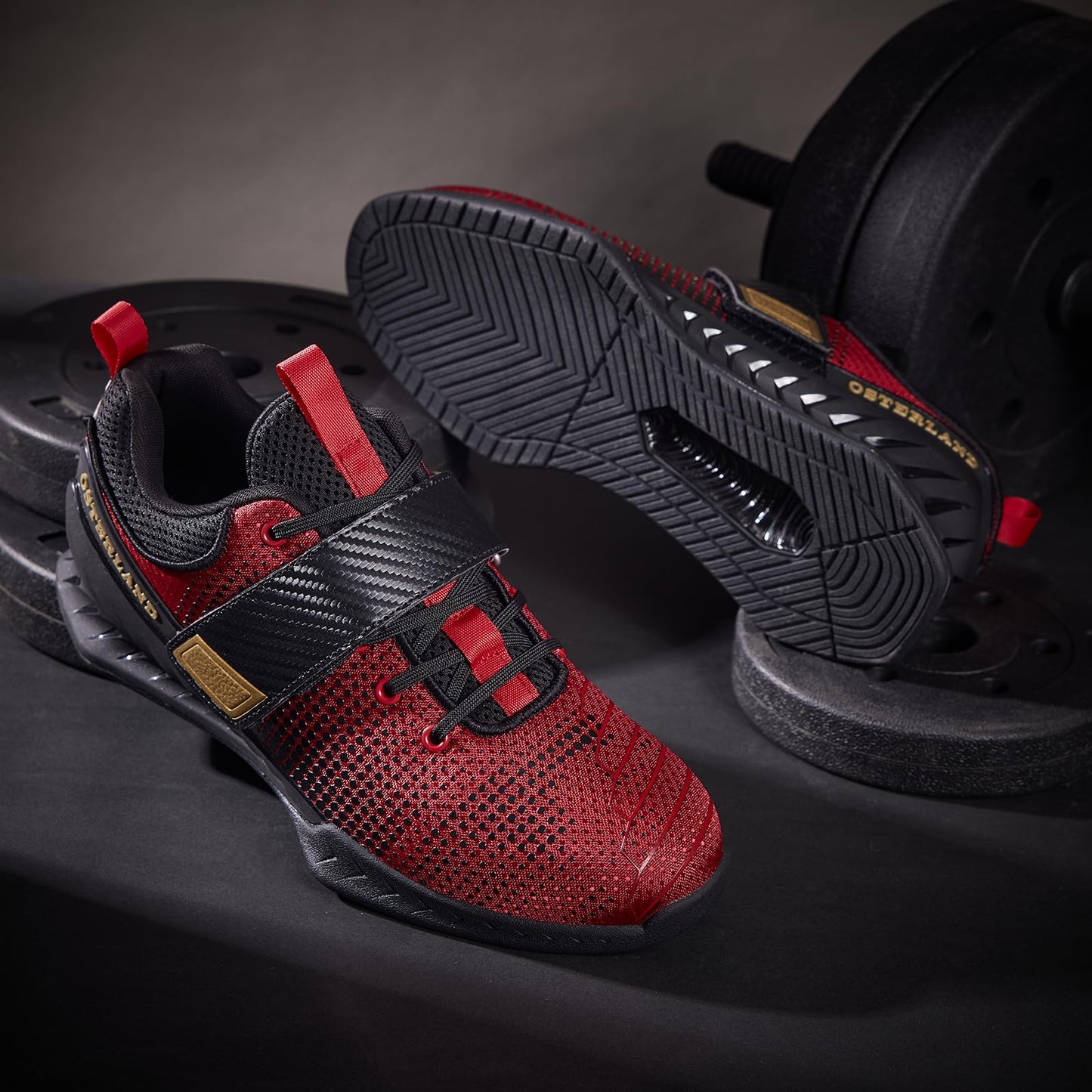 Osterland Weightlifting Shoes for Men Women,1.4 Inch Squat Shoes Black/Red
