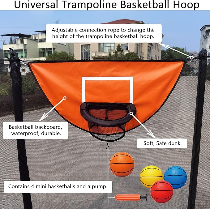 Trampoline Basketball Hoop, with Pump and 4 Mini Balls, Easy to Install, Universal Trampoline Accessories, Trampolines Basketball for Dunking