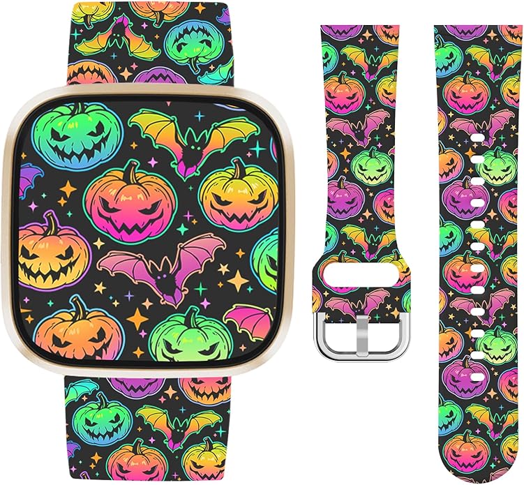 Watbro Halloween Holiday Band Compatible with Fitbit Versa 3 / Sense/Fitbit Versa 4 / Sense 2 Bands for Women Men,Soft Silicone Cute Sport Pumpkin Strap