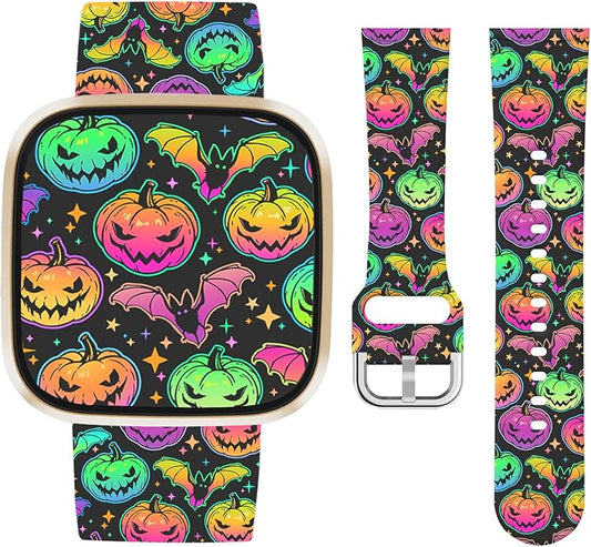 Watbro Halloween Holiday Band Compatible with Fitbit Versa 3 / Sense/Fitbit Versa 4 / Sense 2 Bands for Women Men,Soft Silicone Cute Sport Pumpkin Strap